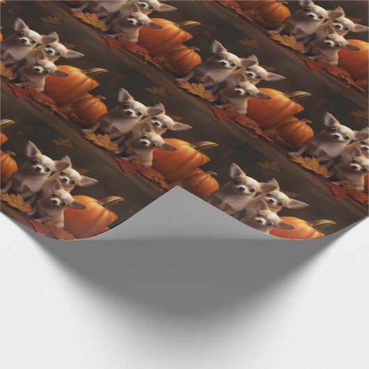 Papier Cadeau Chihuahua Chiot Automne Citrouille de plaisir (Coin)