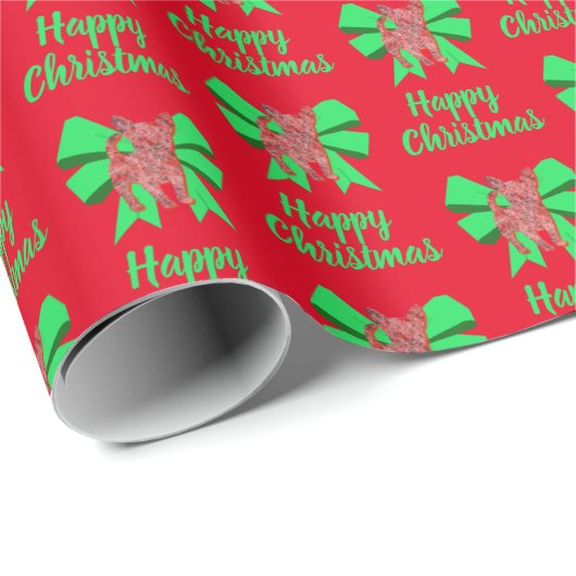 Papier Cadeau Chihuahua Christmas Chien & Green Bow Red (Coin rond)