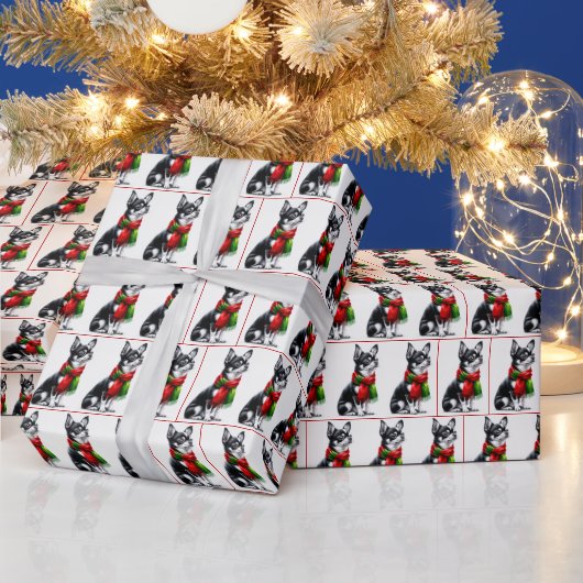 Papier Cadeau Chihuahua de Noël avec Écharpe d'hiver (Vacances)
