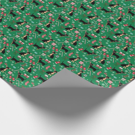 Papier Cadeau Chihuahua Dog Christmas noir et tan (Coin)