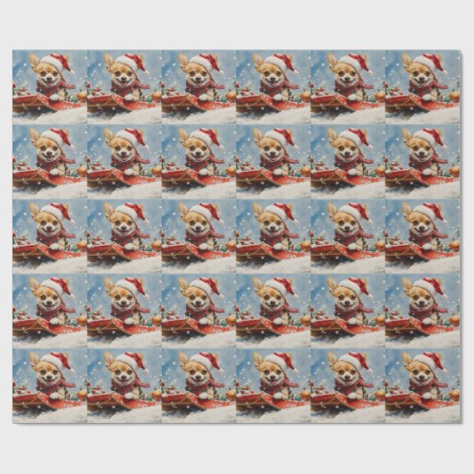 Papier Cadeau Chihuahua Dog in Sledge Let it neiger Noël (Plat)