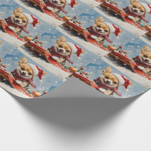 Papier Cadeau Chihuahua Dog in Sledge Let it neiger Noël (Coin)