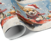Papier Cadeau Chihuahua Dog in Sledge Let it neiger Noël (Coin rond)