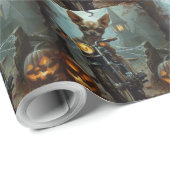 Papier Cadeau Chihuahua équitation moto Halloween effrayant (Coin rond)