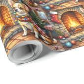 Papier Cadeau Chihuahua Sitting Fireplace with Christmas Lights (Coin rond)