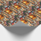 Papier Cadeau Chihuahua Sitting Fireplace with Christmas Lights (Coin)