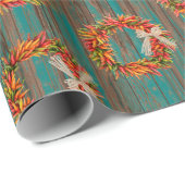 Papier Cadeau Chile Pepper Wreaths on Rustic Wood Pattern (Coin rond)