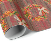 Papier Cadeau Chile Pepper Wreaths on Rustic Wood Pattern (Coin rond)