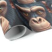 Papier Cadeau Chimpanzé drôle mignon fou (Coin rond)