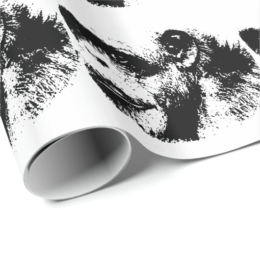 Papier Cadeau Chimpanzé noir et blanc (Coin rond)