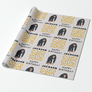 Papier Cadeau Chimpanzé singe et banane personnalisé Anniversair