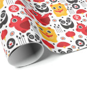 Papier Cadeau Chine lucky cat, dragon, and panda (Coin rond)