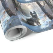 Papier Cadeau Chinois Crested Laisser Il Neige Noël (Coin rond)