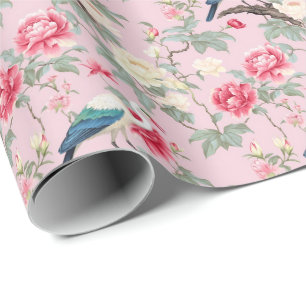 Papier Cadeau Chinoiserie Aiguille Florale Rose