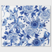 Papier Cadeau Chinoiserie Bird Floral Bleu Blanc Découpage (Plat)