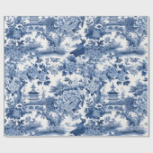 Papier Cadeau Chinoiserie Bleu Blanc Floral Peinture (Plat)