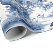 Papier Cadeau Chinoiserie Bleu Blanc Floral Peinture (Coin rond)