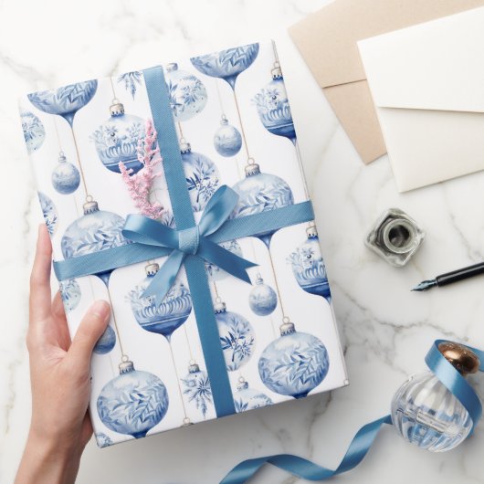 Papier Cadeau Chinoiserie Bleu & Blanc Ornements de Noël (Cadeaux)