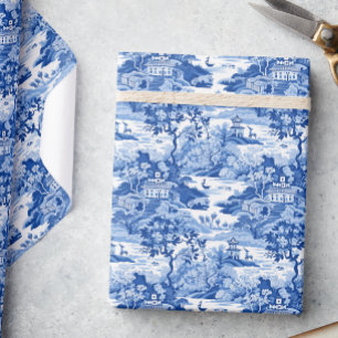 Papier Cadeau Chinoiserie Bleu & Blanc Toile Pagode