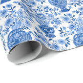 Papier Cadeau Chinoiserie Bleu et Blanc Gingembre Jar Vases flor (Coin rond)
