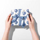 Papier Cadeau Chinoiserie Bleu et Blanc ornements de Noël