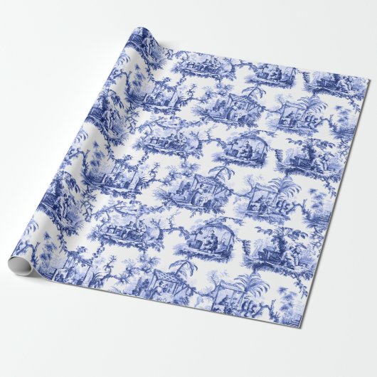 Papier Cadeau Chinoiserie bleu Toile (Déroulé)