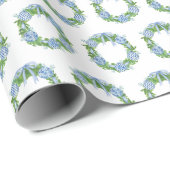 Papier Cadeau Chinoiserie Blue Christmas Orament Wreath (Coin rond)