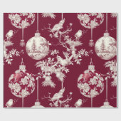 Papier Cadeau Chinoiserie Bourgogne & Ornement de Noël blanc (Plat)