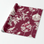 Papier Cadeau Chinoiserie Bourgogne & Ornement de Noël blanc (Déroulé)