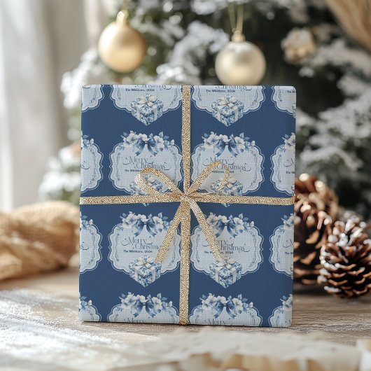 Papier Cadeau Chinoiserie Chic Bleu Noël