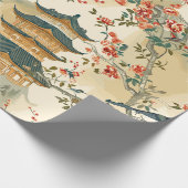 Papier Cadeau Chinoiserie élégante - Pagodes, Fleurs et Oiseaux (Coin)