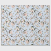 Papier Cadeau Chinoiserie Fleur et Oiseau Bleu Clair (Plat)