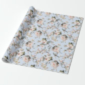 Papier Cadeau Chinoiserie Fleur et Oiseau Bleu Clair (Déroulé)