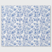 Papier Cadeau Chinoiserie florale bleue et blanche (Plat)