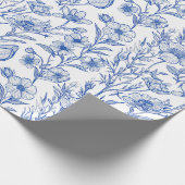 Papier Cadeau Chinoiserie florale bleue et blanche (Coin)