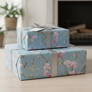 Papier Cadeau Chinoiserie Florale Bleue Vintage