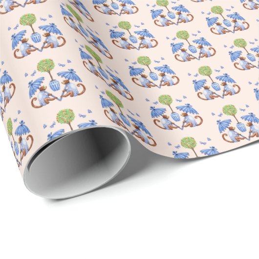 Papier Cadeau Chinoiserie Monkey Wrapping Paper (Coin rond)