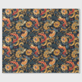 Papier Cadeau Chinoiserie Motif rouge jaune bleu (Plat)