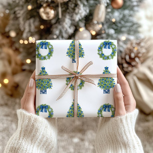 Papier Cadeau Chinoiserie Noël bleu et blanc