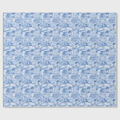 Papier Cadeau Chinoiserie Pagode Bleue & Blanche (Plat)