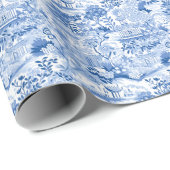 Papier Cadeau Chinoiserie Pagode Bleue & Blanche (Coin rond)