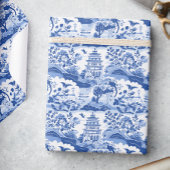 Papier Cadeau Chinoiserie Pagode Bleue & Blanche