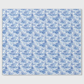Papier Cadeau Chinoiserie Pagode Bleue & Blanche (Plat)