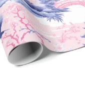Papier Cadeau Chinoiserie Paysage asiatique bleu rose (Coin rond)