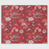 Papier Cadeau Chinoiserie Pink Rouge Floral Peinture (Plat)