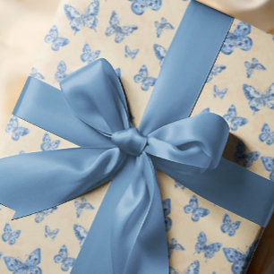 Papier Cadeau Chinoiserie Rétro Papillons bleus Blush Ivor