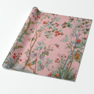 Papier Cadeau Chinoiserie rose Oiseau Floral Élégant Découpage