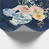 Papier Cadeau Chinoiserie Rose Peony Flowers Marine Blue Wood (Coin)