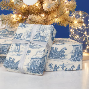 Papier Cadeau Chinoiserie Toile d'hiver bleu