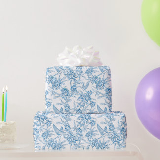 Papier Cadeau Chinoiserie Vintage Rose Bleue Florale Oiseau